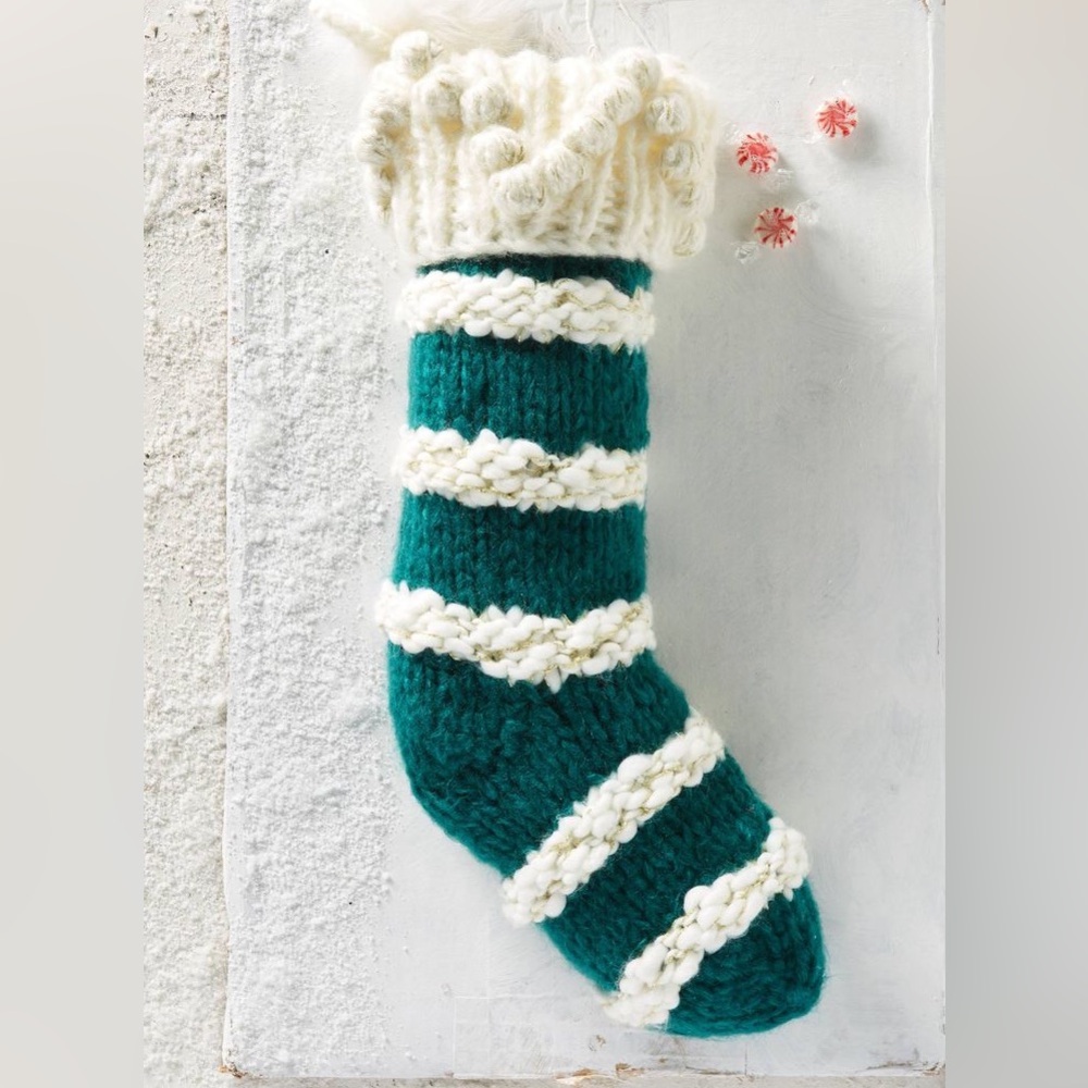 NWT Anthropologie Popstripe Christmas Stocking by Madison 88 green white stripes